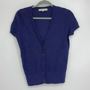 LOFT PURPLE VERSATILE SOFT STRETCH COTTON SHORT SLEEVE SWEATER SMALL
